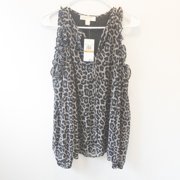 MICHAEL Michael Kors leopard print cold shoulder top S - Picture 2 of 8